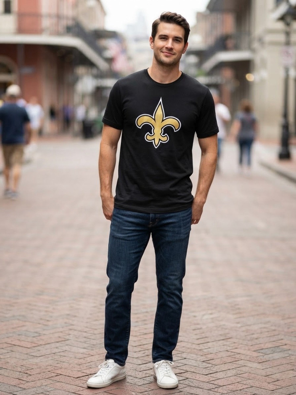NFL New Orleans Saints Black Gold Fleur De Lis T-Shirt Size L Team Apparel NWOT